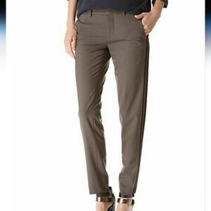VINCE Wool Dress Pants Straight Leg Black Racing Stripes Grayish Green Sz 2